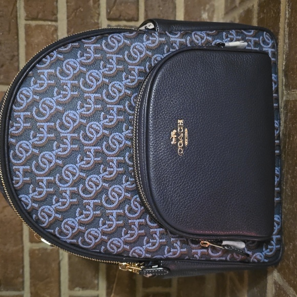 Coach Court Monogram Navy Pebbled Leather Backpack